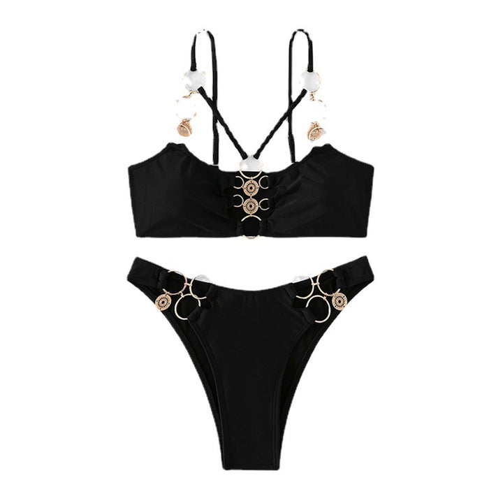 Dame To-delt Bikini-sæt med dekorerede ringe og innovativ snøring Stilla