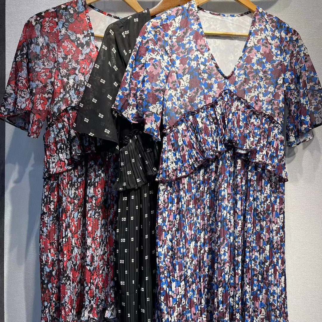 Dame volantkjole med floral design og flæsedetaljer Stilla
