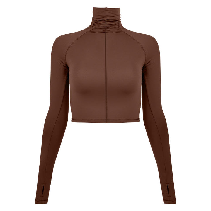 Damer cropped langærmet top med høj krave og rynkning Stilla