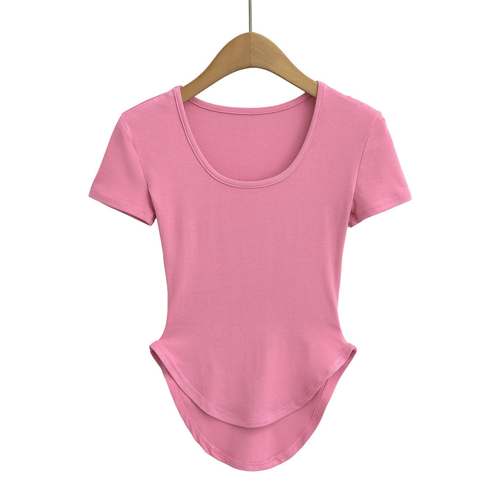 Dame Rund Hals T-Shirt med asymmetrisk kant og elastisk pasform Stilla