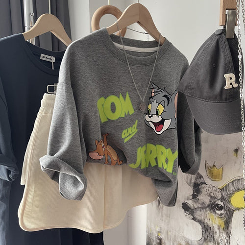 Dame Sweater i afslappet cartoon-stil med kreativt tryk Stilla