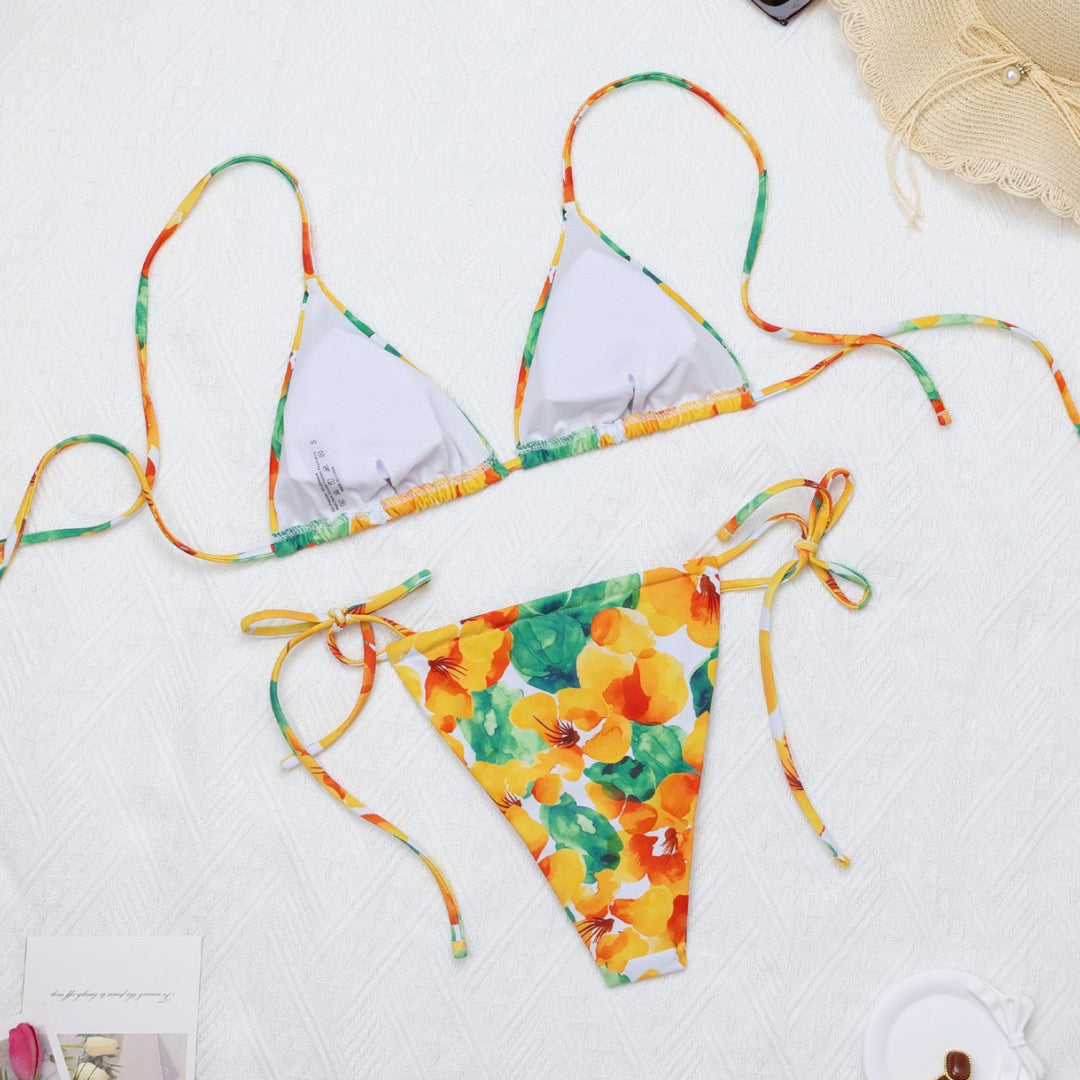 Dame Triangel-Bikini med justerbare remme og blomstermønster Stilla