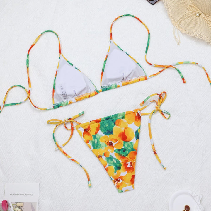 Dame Triangel-Bikini med justerbare remme og blomstermønster Stilla