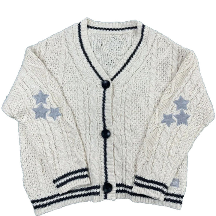 Dame Oversized Kabelstrik Cardigan med Stjernedetalje Stilla