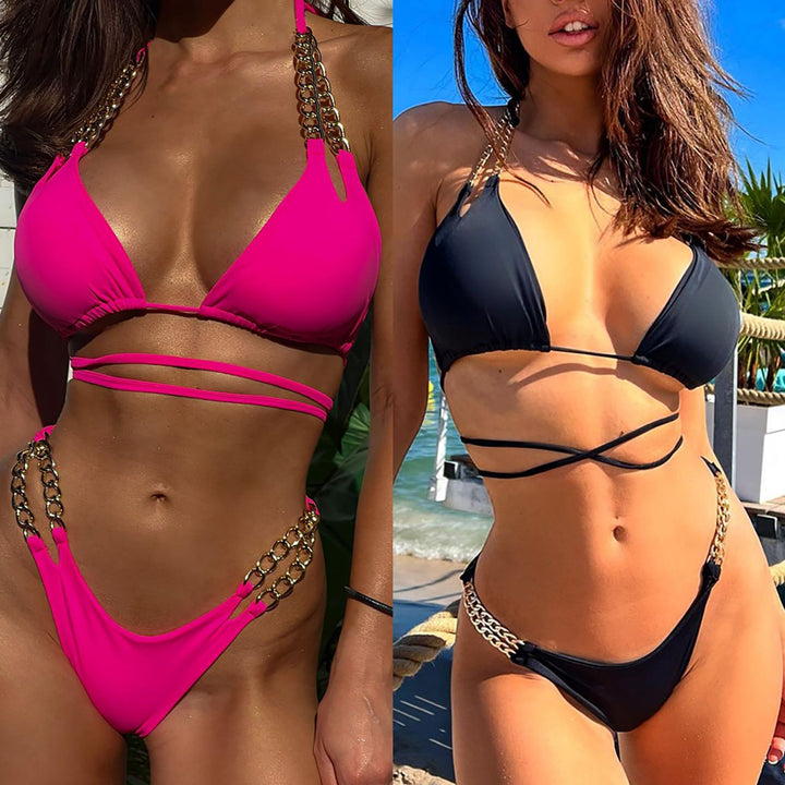 Dame bikini-sæt med funklende kædedetaljer og justerbare stropper Stilla