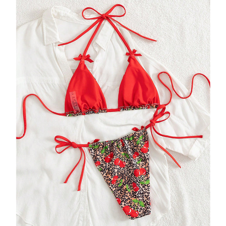 Dame Triangel-Bikini med blomstret kirsemønster og legende detaljer Skovae
