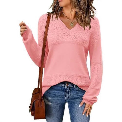 Dame strikpullover med V-hals fra Stilla