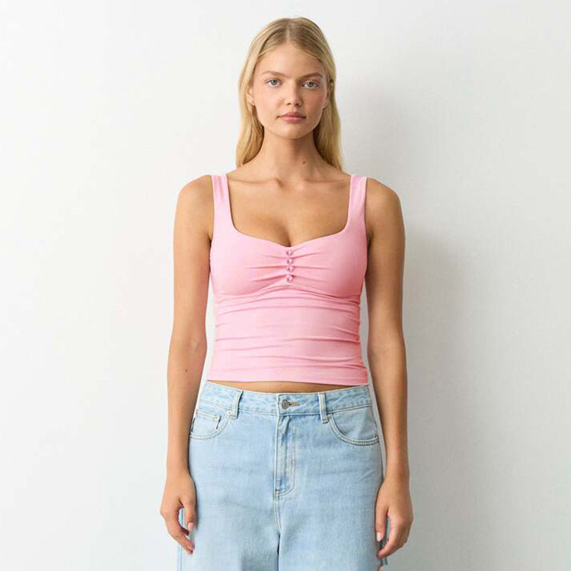Damen modisches Bustier-Oberteil mit dekorativen Knopfdetails Skovae