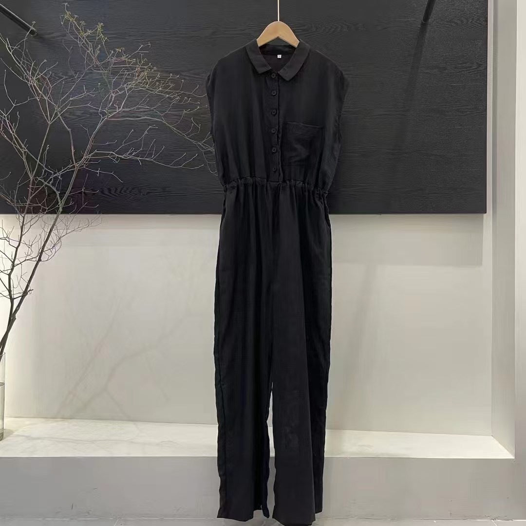 Femme Button-Up Maxi-Kjole med Taljebånd Stilla