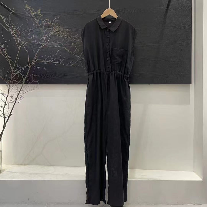 Femme Button-Up Maxi-Kjole med Taljebånd Stilla