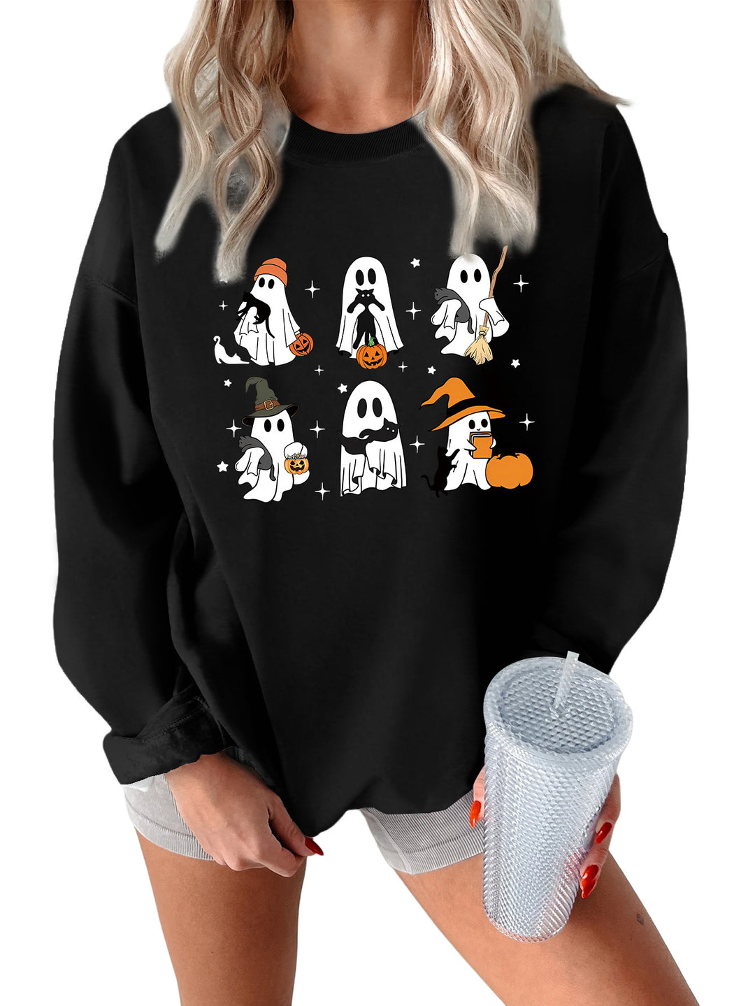 Kvinders sweatshirt med kreativt horror motiv Stilla