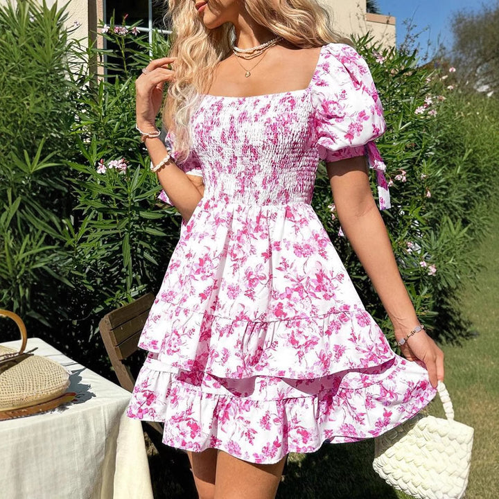 Dame blomsterprint rynket mini kjole Stilla
