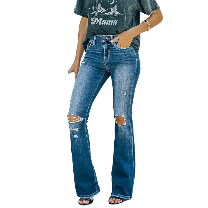 Dame Flared Jeans i vintage-stil med afslappet destroyed-effekt Skovae