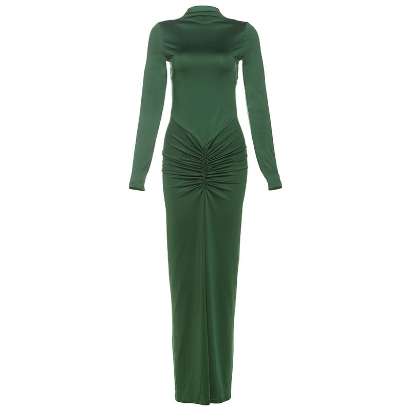 Dame Elegant Maxikjole med raffineret rynkeelement og lang arm Stilla