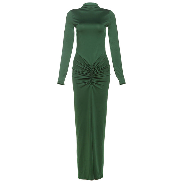 Dame Elegant Maxikjole med raffineret rynkeelement og lang arm Stilla