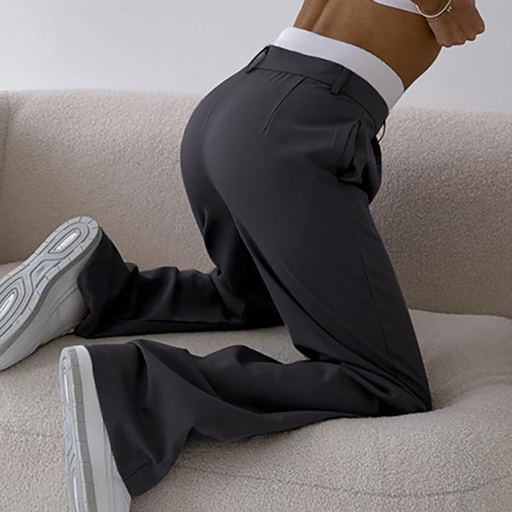 Dame elegante High-Waist Palazzo-bukser med bredt ben og dekorative folder Stilla