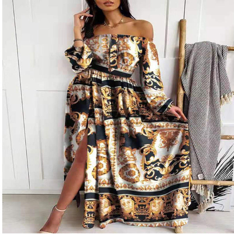 Dame Off-Shoulder Maxi Kjole med elegant print Stilla