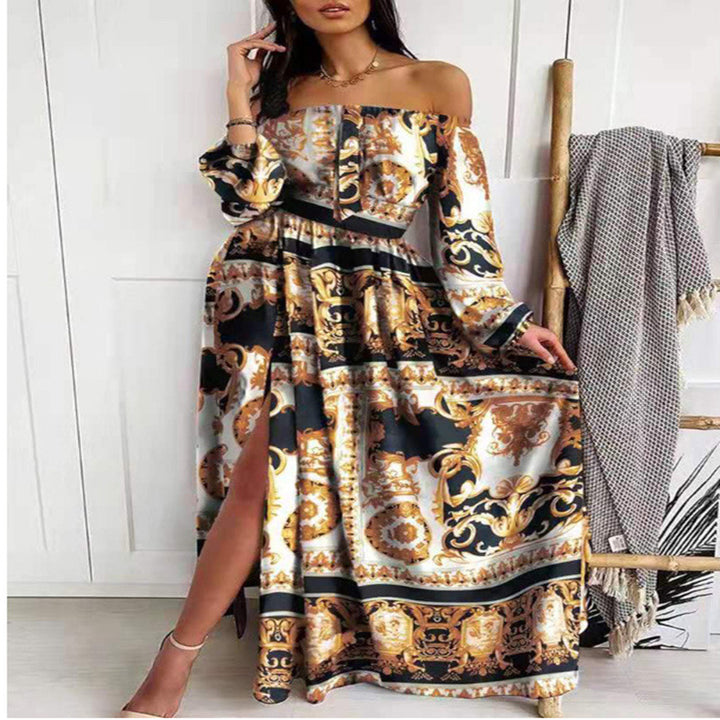 Dame Off-Shoulder Maxi Kjole med elegant print Stilla