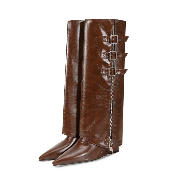 Femme Over-the-Knee Slouchy Stiletto Støvler med dekorative spænder Stilla