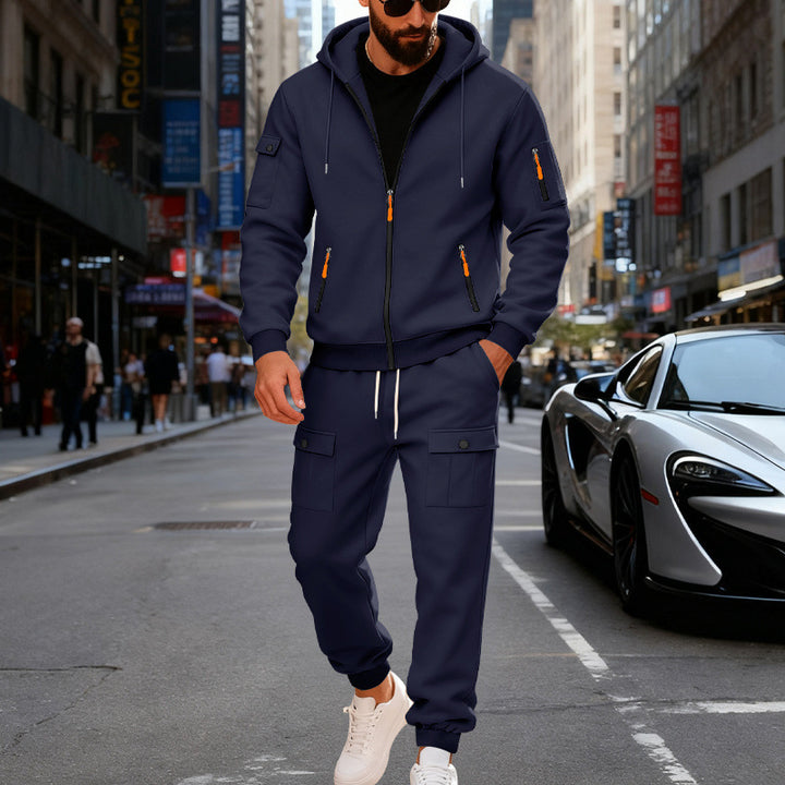 Herrer nan urban sweatpants sæt lavet af bomuldsblanding med cargo-lommer og funktionelle lynlåse Skovae