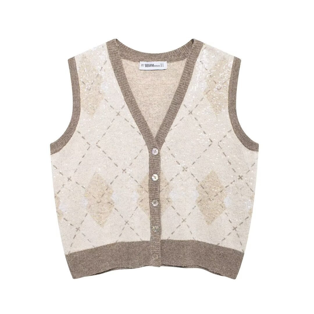 Femme Ærmeløs Argyle Strikvest Stilla