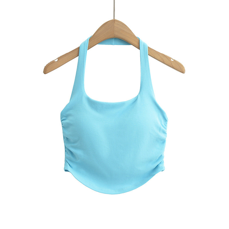 Dame Sporty Cropped Top med Scoop-Udskæring og Rynkede Detaljer Stilla