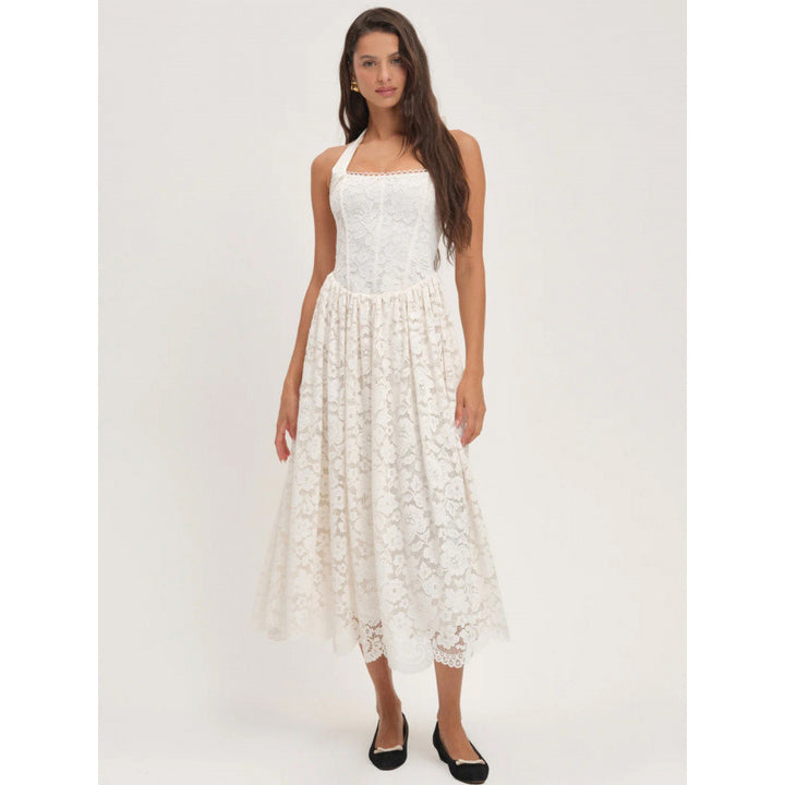 Damen luftiges Sommerkleid mit romantischem Spitzenoberteil und elastischem Taillenbund Skovae