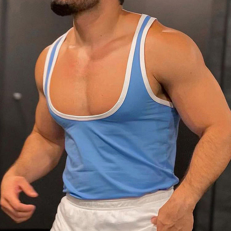 Herren nan sporty ærmeløs muskelshirt med kontrastbesætning Skovae