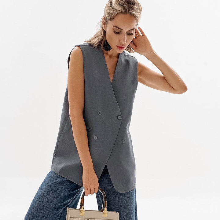 Dame elegant vest med dobbelt knaplukning og diskrete detaljer Stilla