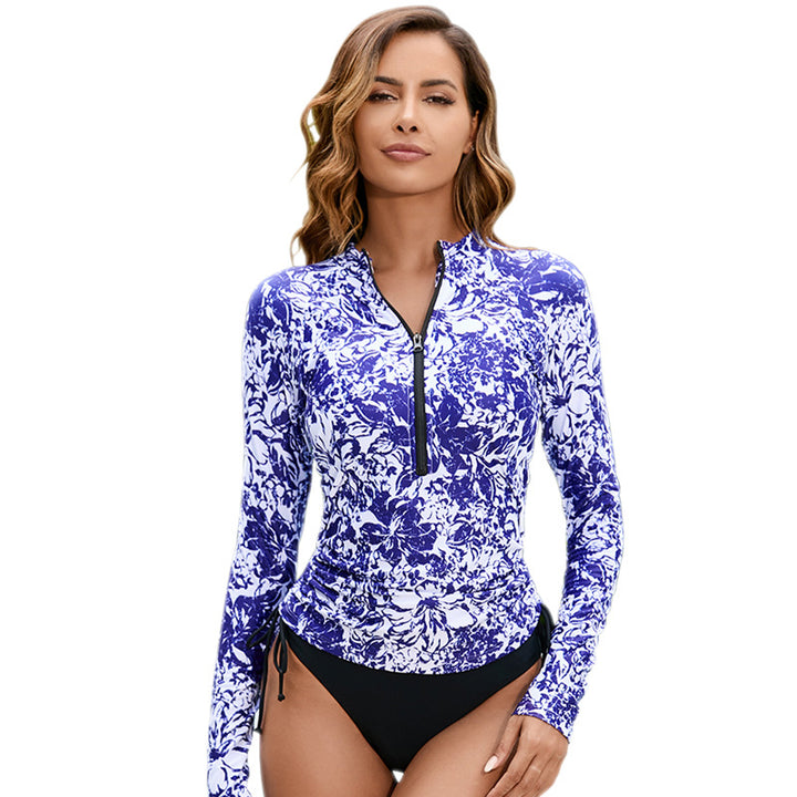 Dame Sporty Rashguard med blomsterprint og høj krave Stilla