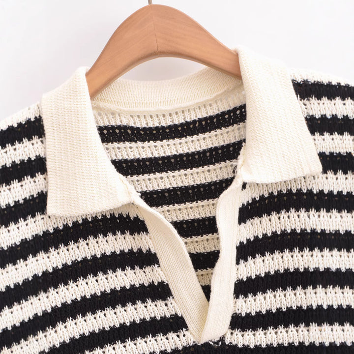 Femme stribet strik-polo-sweater Stilla
