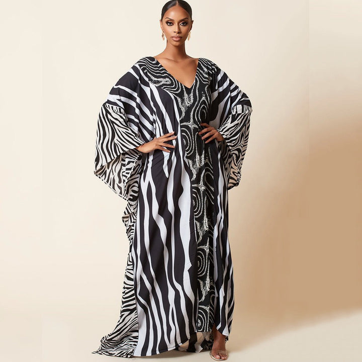 Dame Kaftan med dekorativ zebra-optik og elegante detaljer Stilla