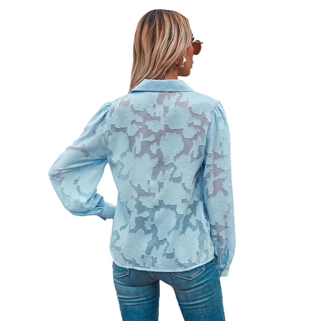 Damebluse med ballonformede ærmer og blomsterdesign Stilla