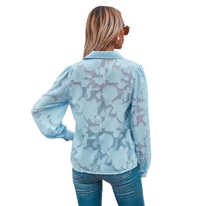 Damebluse med ballonformede ærmer og blomsterdesign Stilla