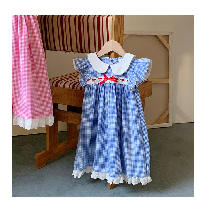 Pige vintage-inspireret gingham-kjole med broderede detaljer Stilla