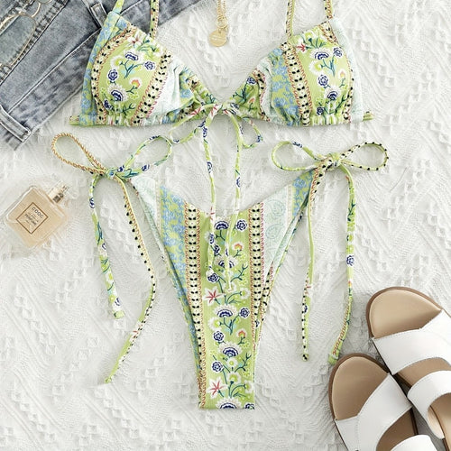 Dame triangel-bikini med legende design og justerbare stropper Skovae