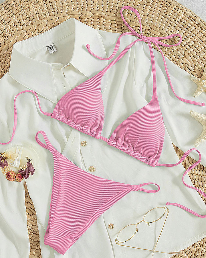 Damer Triangle-Bikini med justerbare bindebånd og moderne rib-design Skovae
