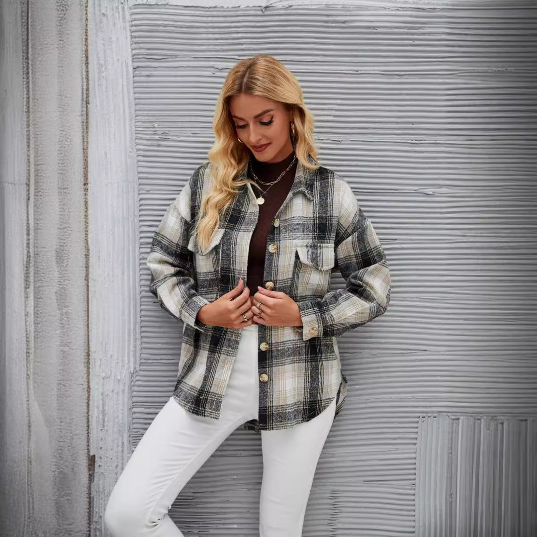 Damer Ruted Overshirt-Jakke i blødt Flannel Stilla