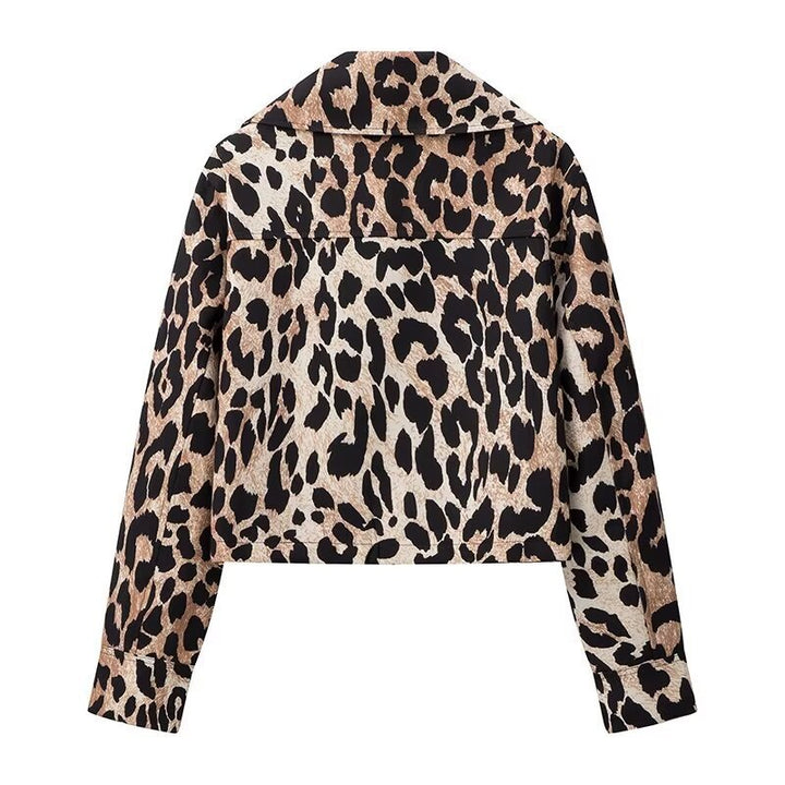 Kvinder Kort Leopardjakke i Urban Stil med Praktiske Lommer Stilla