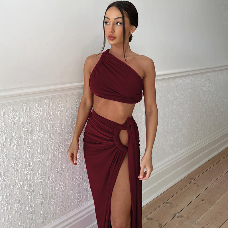 Dame Elegant Wrap Kjole med ensidig Skulderdesign Skovae