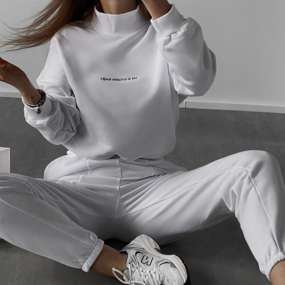 Kvinders sporty sweatshirt og joggingbukse sæt med høj krave og løs pasform Skovae