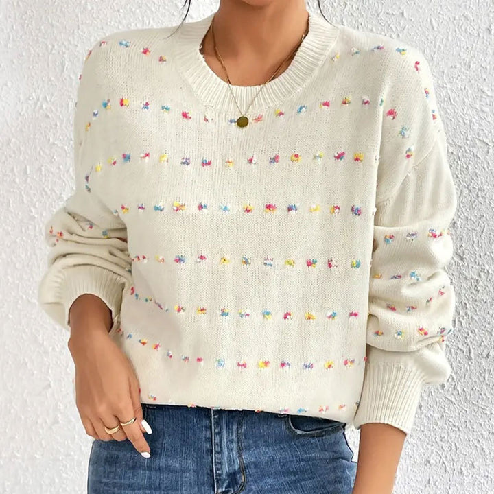 Dame strikket sweater med farverigt knude mønster og løs pasform Stilla