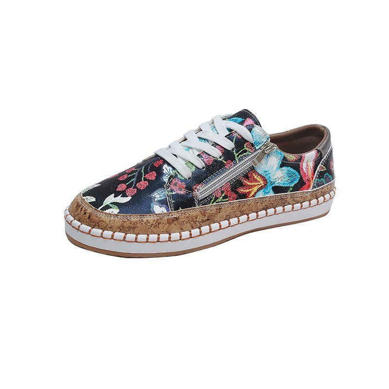Dame Mode Sneakers med farverigt blomsterdesign og elegant korkbesætning Stilla