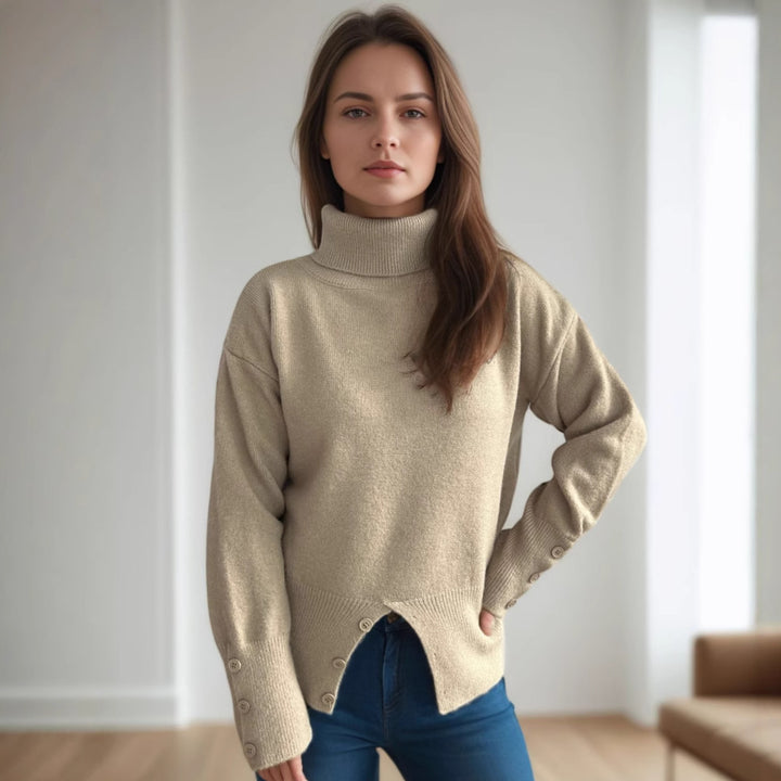 Kvinders hyggelige turtleneck sweater med knapdetaljer Stilla