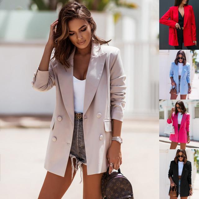 Dame elegant blazer med dobbelt knaplukning og moderne lommer Stilla