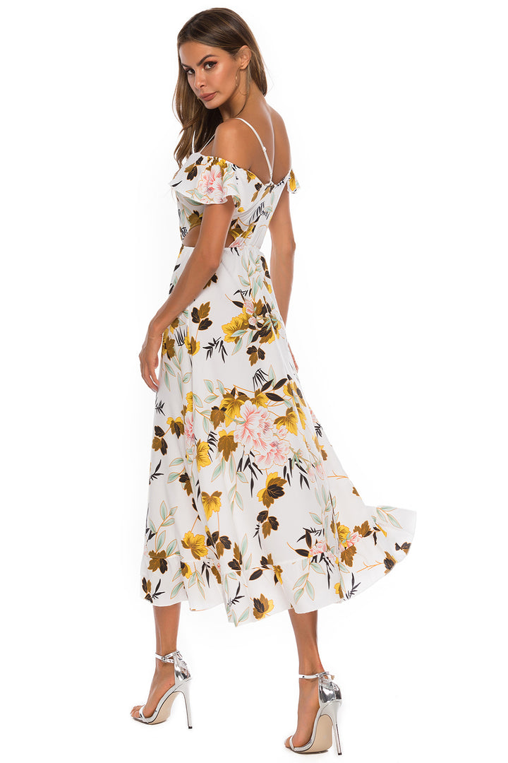 Dame Off-Shoulder Maxikjole med Ruffles detaljer og blomster mønster Stilla