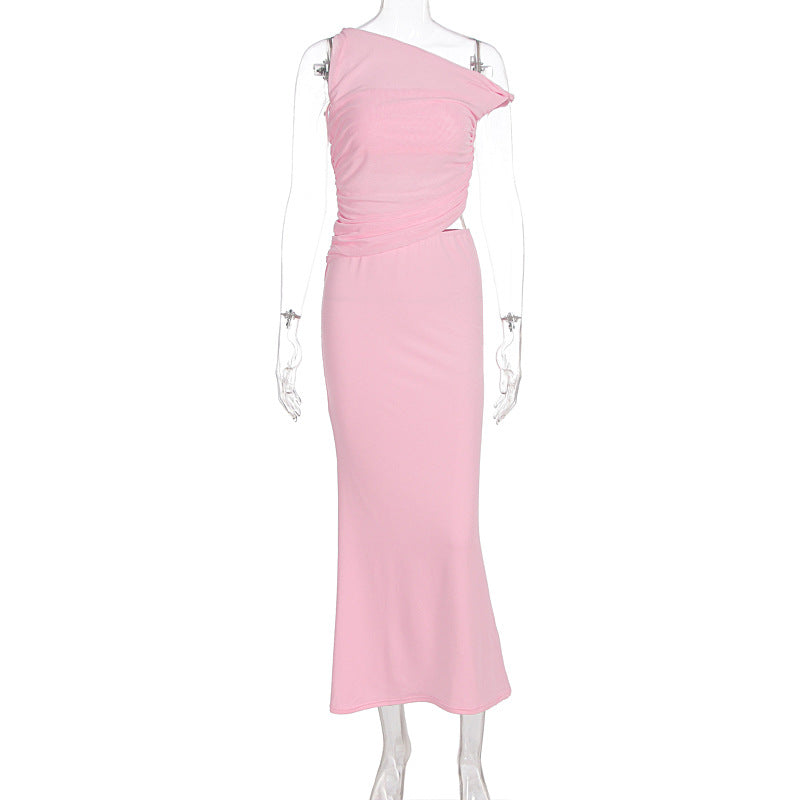 Dame Elegante Vavnedress med asymmetrisk design og rynkning Skovae