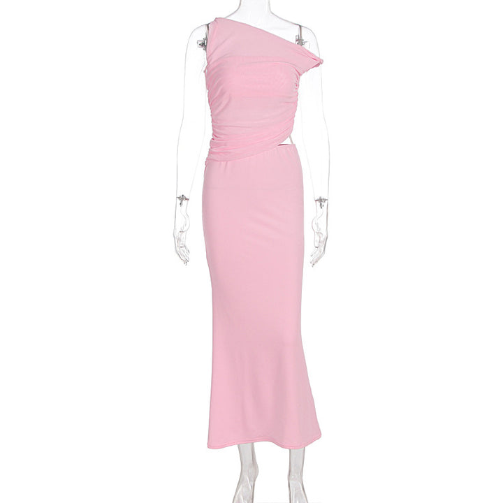 Dame Elegante Vavnedress med asymmetrisk design og rynkning Skovae