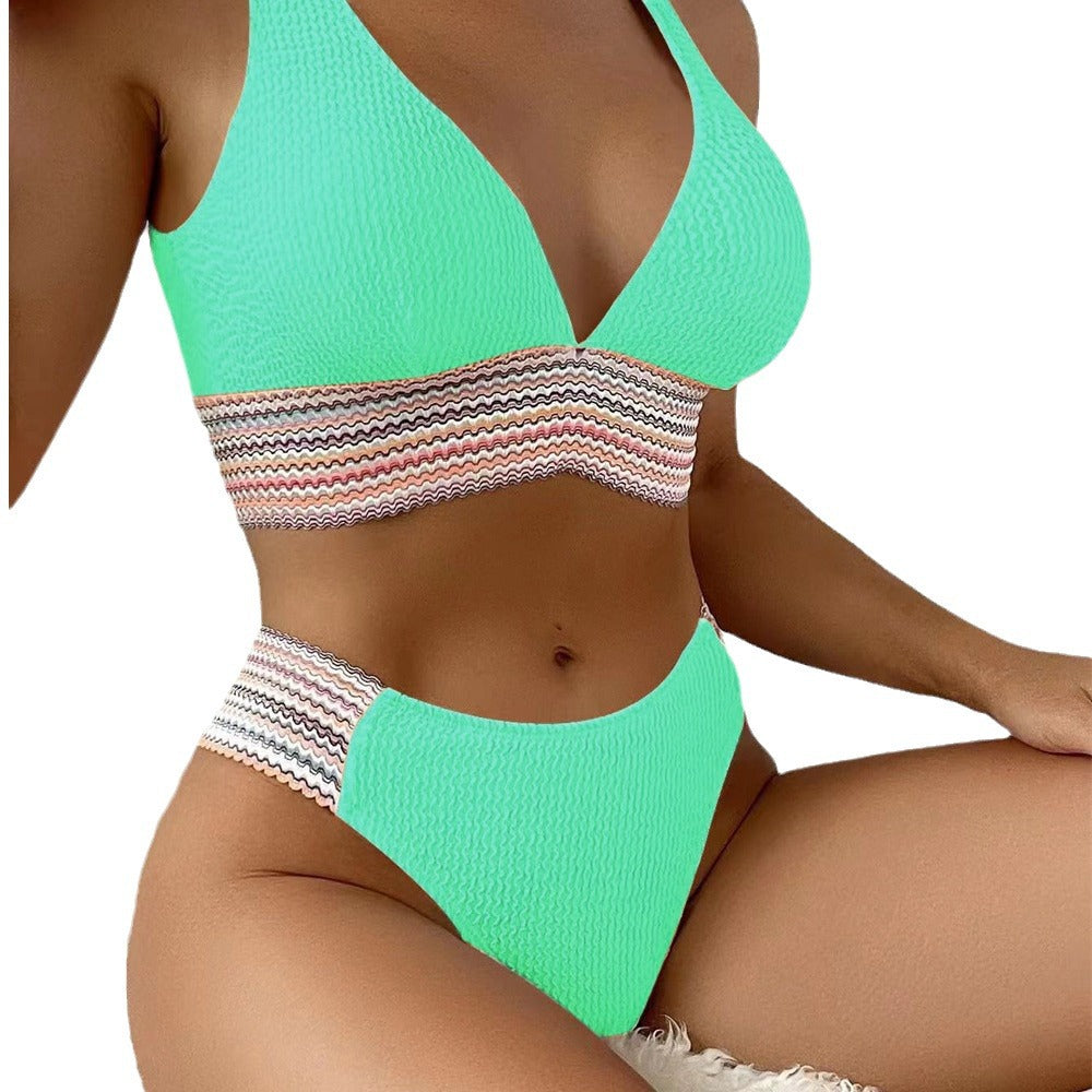 Dame højskåret bikini med bølgemønster Skovae