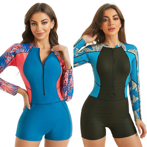 Dame Rashguard dragt med høj krave og farveblok-design Skovae